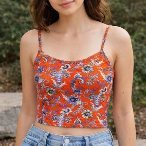 Me to We Orange Floral Y2K Spaghetti Strap Crop Top PacSun Y2K Boho Summer